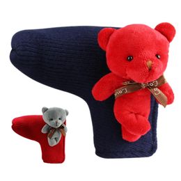 Cute Bear Knitted Golf Head Cover for Putter Blade Golf Putter Protector Red Blue White 231225