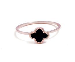 FashionFashionable simple 100banded clover ring Korean version of 18K rose goldplated black open female finger ring6933364