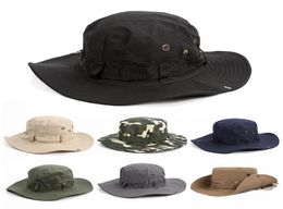 Berets Outdoor Men039s Solid Sun Hat Bucket Cargo Safari Bush Army Boonie Summer Jungle Fishing CapBerets9893745