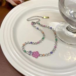 Necklace Earrings Set Vintage Pink Heart Flower Neckchain/Bracelets Pendant Charm Necklace/Bangle For Women Stylish And Versatile Jewellery