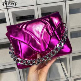 Bags Women Fashion Shoulder Bag With Chain Silver Gold Small Handbags For Women 2022 New Luxury Green Purple Leather Crossbody Bags