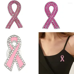 Brooches Pink Ribbon Breast Cancer Awareness Pin Love Faith Strength Hope Rhinestone Lapel Brooch