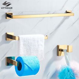 Bathroom Hardware Set Gold Polish Bathrobe Hook Towel Rail Bar Rack Bar Shelf Tissue Paper Holder Bathroom Accessories C1020265m