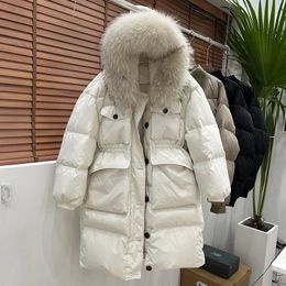 Winter Real Fur Collar Hooded Duck Down Coat Female Rain Feather Parkas Waterproof Winter Women's Long Puffer Warm Jacket 231226