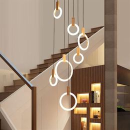 Pendant Lamps Contemporary LED chandelier lights nordic droplights Acrylic stair lighting 3 5 6 7 10 rings indoor fixture282N