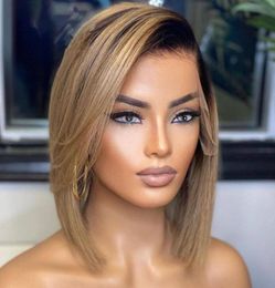 Lace Wigs Ombre Highlight Ash Blond Short Cut Bob 13x4Lace Front Wig With Baby Hair Brazilian Human Remy For Black Women Preplucke4748741