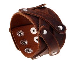 Tennis Vintage 4CM Wide Punk Rock Style Cuff Bangles Wristband Genuine Leather Men039s Bracelet Retro Brown Color Hand Made Jew3047173