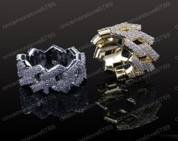 Yellow White Gold Colour Ice Out Hiphop Ring for Men Bling Cubic Zirconia Men039s Hip Hop Jewellery Gold Silver Plated Cluster Rin4426055