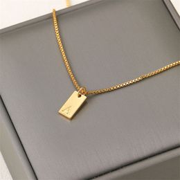 New Simple Gold Plated English Letter Necklace&Pendants Box Chain Geometric Square Necklaces For Women Men