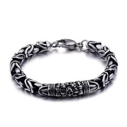 Link Chain Fashion Vintage Style Viking Bracelet Wrist Silver Colour Charm Skull For Men Jewelry223C