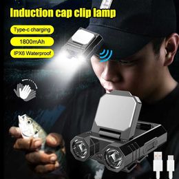 Headlamps Sensor Cap Light LED Hat Clip on Light Headlamp COB LED Type-C Rechargeable Head Light for Camping Fishing Emergency FlashlightL231226