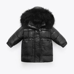 OLEKID Winter Down Jacket For Girl Hooded Real Raccoon Fur Girl Winter Coat 3-10 Years Kids Toddler Outerwear Clothes Parka 231226