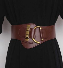 Fashion Wide Genuine Leather Belt Corset Belt Women Big Gold Color Pin Buckle Waistband Female Waist Belt Dress Decorative Q06256194836