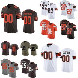 Wholesale Men Women Youth Football 15 Joe Flacco Jersey 10 PJ Walker 27 Kareem Hunt 20 Pierre Strong Jr 8 Elijah Moore 5 Anthony Walker Jr 1 Juan Thornhill 95 Myles Garret