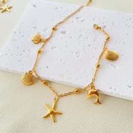 Anklets Titanium Steel Starfish Dolphin Scallop Tropical Fish Pendant Ankle Ocean Style Foot Chain For Women Girls Leg Accessory Jewellery
