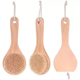 Bath Brushes, Sponges & Scrubbers Dry Skin Body Brush With Short Wooden Handle Boar Bristles Shower Scrubber Exfoliating Masr New Fy53 Ot7Ed