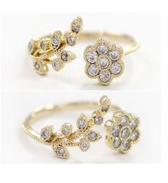 ring women Korean version of fashion temperament diamond ed leaves Ruyi flower open ring index finger ring female2986925