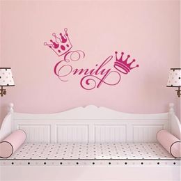 Stickers Girls Name Wall Decals Personalised Sticker Crown Baby Girl Nursery Decal Bedroom Removable Sweet Decoration Art Stickers S156 211