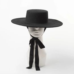 fashion simple Woollen top hat ladies wool felt bandage flat hat 231225