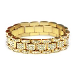 Solid Gold Silver Plated CUBAN LINK Shiny Diamond Bracelets Hip Hop Bling Fashion Jewelry Hipster Men Wristband Bangle8483200