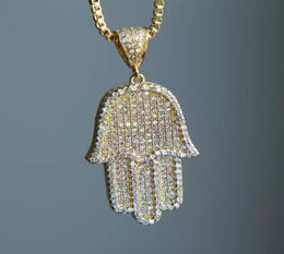 New high quality hip hop bling box chain 24quot women Men couple gold silver Colour iced out Hamsa hand pendant necklace with cz6506470