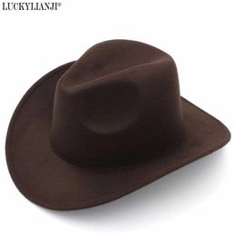 Luckylianji Retro Kids Trilby Wool Felt Fedora Country Boy Cowboy Cowgirl Hat Western Bull Jazz Sun Chapeau Caps for Children Q0807122994