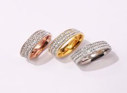 New Arrival Fashion Lady 316L Titanium Steel Three Rows White Diamond 18k Gold Plated Engagement Wedding Rings 3 Color Size 697942879