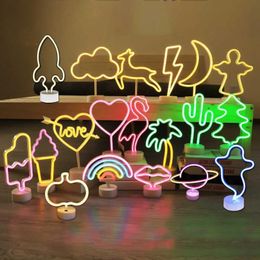 Lights Night Lights USB LED Neon Light Holiday Flamingo Lamp Xmas Party Table Lamp Cactus Lamp Battery Powered for Bedroom Wedding Decora