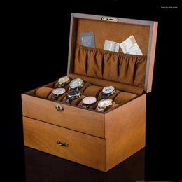 Watch Boxes 20 Grids Storage Box Brown Wood Display Case With Lock Double-Deck Jewellery Collection Organise