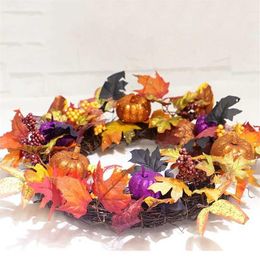 Halloween Decor Pumpkin Harvest Silk Fall Front Door Wreath 17 7 Inches Outdoor Wreath Thanksgiving Gifts Home Decor Y0901254n