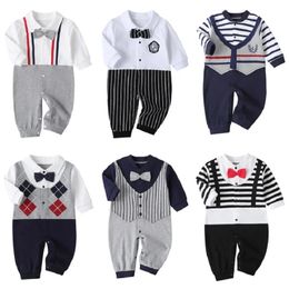 born Baby Romper 2023 Fall Long Sleeves Bowtie Style Girl Clothes Little Gentle Man Infant Babe Jumpsuits 231225