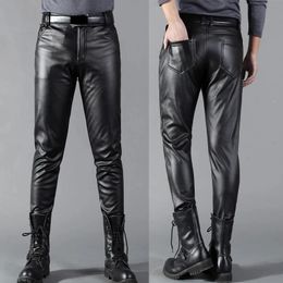 Men Leather Pants Skinny Fit Elastic Fashion PU Trousers Wet Look Stretch Faux Motorcycle Thin Streetwear 231225