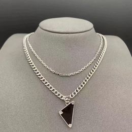 Womens Mens Luxury Designer Necklace Wedding Party Gifts Black White Triangle Pendant Double Chain Letter Stainless Steel Jewellery 1726