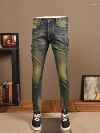 Men's Jeans Retro Nostalgic Scratch Stretch Skinny Pencil Trousers High-End Washed Ruan Handsome Casual Street