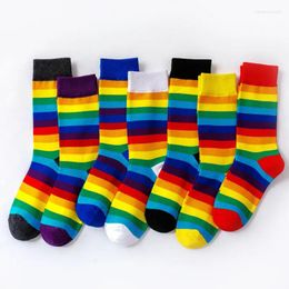 Women Socks Fashion Striped Rainbow Cotton Cute Tube For Girls Ladies Casual Funny Kawaii Hip Hop Woman Streetwear