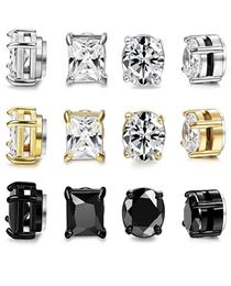 6 Pairs of Stainless Steel Magnetic Stud Earrings Male Female Zircon Magnet Nonperforated Clip Earrings Set Black Steel Gold5032195