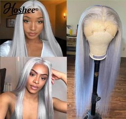 Straight Lace Front Wigs for Black Women GreyDark Blue Colour Transparent Machine Made Brazilian Simulation Human Hair Synthetic W22274393