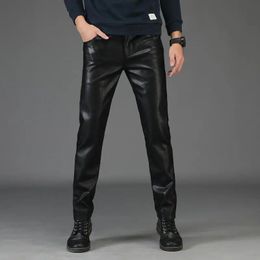Summer Leather Pants Men's Motorcycle Straight Waterproof Black Tight Trousers Full Length Moto Biker 231225
