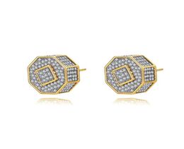 Hip Hop Stud Earrings Cylinder Shape Shining White Zircon Dangle Earrings Gold Plated Vintage Geometric Jewelry Whole1611711