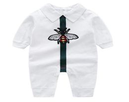 Design Newborn Baby Boy Girl Romper Little Bee White Dark Blue Cotton Jumpsuits Lapels Long Sleeved Infant Toddler Clothes9470251