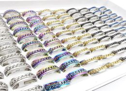Whole 100PCsLot Stainless Steel Spin Band Rings Rotatable Titanium Chains Spinner Opener Fashion Jewelry Party Favor Gift Mix2490847