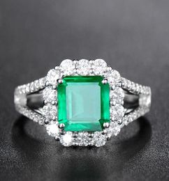 2021 Luxury 925 Sterling Silver Colour Ring Square Emerald Gemstone Rings for Women Zircon Diamond Engagement Wedding Jewelry5995865