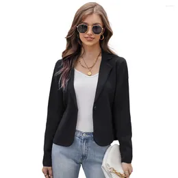 Women's Knits Women Cardigan Notch Lapel Blazer Long Sleeve V-Neck One-Button Sweater Slim Fitting Business Attire Autumn Winter