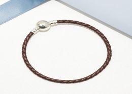 Luxury Fashion Men's Jewelry Brown Leather Rope Hand Chain Bracelet for Charms 925 Sterling Silver Bracelet with Original box8179511