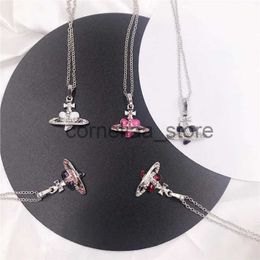 Pendant Necklaces Trendy Fine Heart Shaped Saturn Pearl Chain Pendant Necklace for Women Full Diamond Temperament Jewellery Shiny AAA Zircon Ins Hot J231226