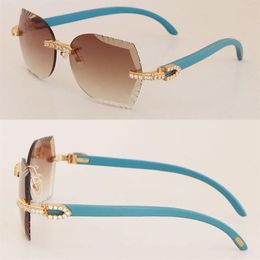 Big Diamond Set C Decoration Blue Wooden Sunglasses for mens Designer Men Women Rimless Wood Sun glasses Cat Eye Vintage 8200761 D3073