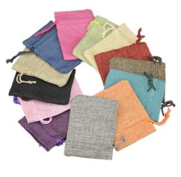 Whole Multi Colours Mini Pouch Jute Bag Linen Hemp Small Drawstring Bags Ring Necklace Jewellery Pouches Wedding Favours Gift Pack8226485