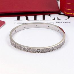 Luxury Full Diamond Bracelet 3 Rows Women Men Couple Bracelets Cuff Bangles Fashion Screw Jewellery For Lover With Velvet Bag200w