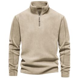 Autumn Winter Thicken Warm Fleece Jacket for Men Zipper Neck Pullover Brand Quality Mens Sweatshirt Soft Shell 231225
