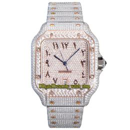 2022 TWF GA0018 Paved Diamonds ETA A2824 Automatic Mens Watch Fully Iced Out Diamond Two Tone Rose Gold Arabic Dial Quick Switch S2798